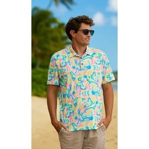 Kenny Flowers Mens XXL Funkytown Psychedelic Fish Print Performance Golf Polo